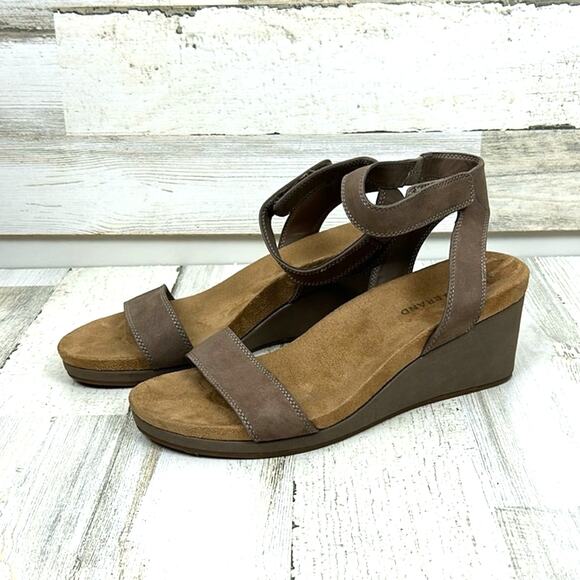 Lucky Brand Women’s 10 Tan Leather Strappy Wedge Ankle Strap Sandals - Picture 1 of 8